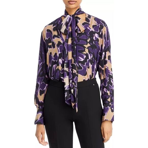 BOSS Ilmaia Abstract Print Blouse in Purple NWT Size 18 - Picture 1 of 9